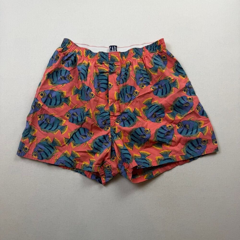Vintage 90s Gap Boxer Shorts Pink Blue Tropical FIsh Print Size Medium